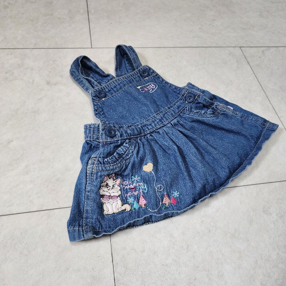 Vintage Y2K Disney Overall Dress 0-3M Aristocats Marie Denim Jumper My Heart
